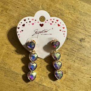 Superstar Accessories Gold Tone Iridescent Hearts Earrings